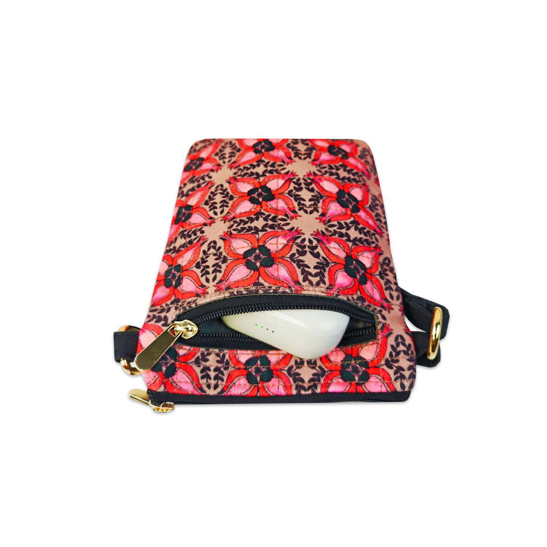 Quilted Mobile Sling- Black Maroon Floral