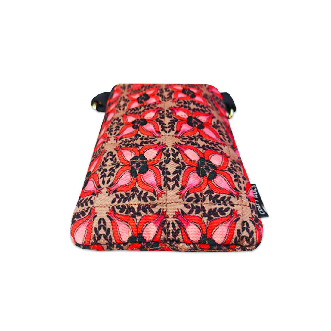 Quilted Mobile Sling- Black Maroon Floral