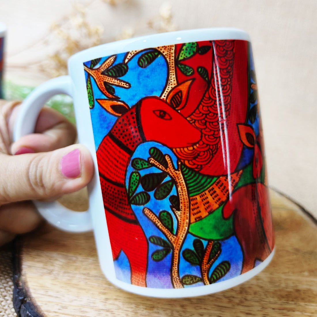 Red Deer Gond Art Coffee Mug