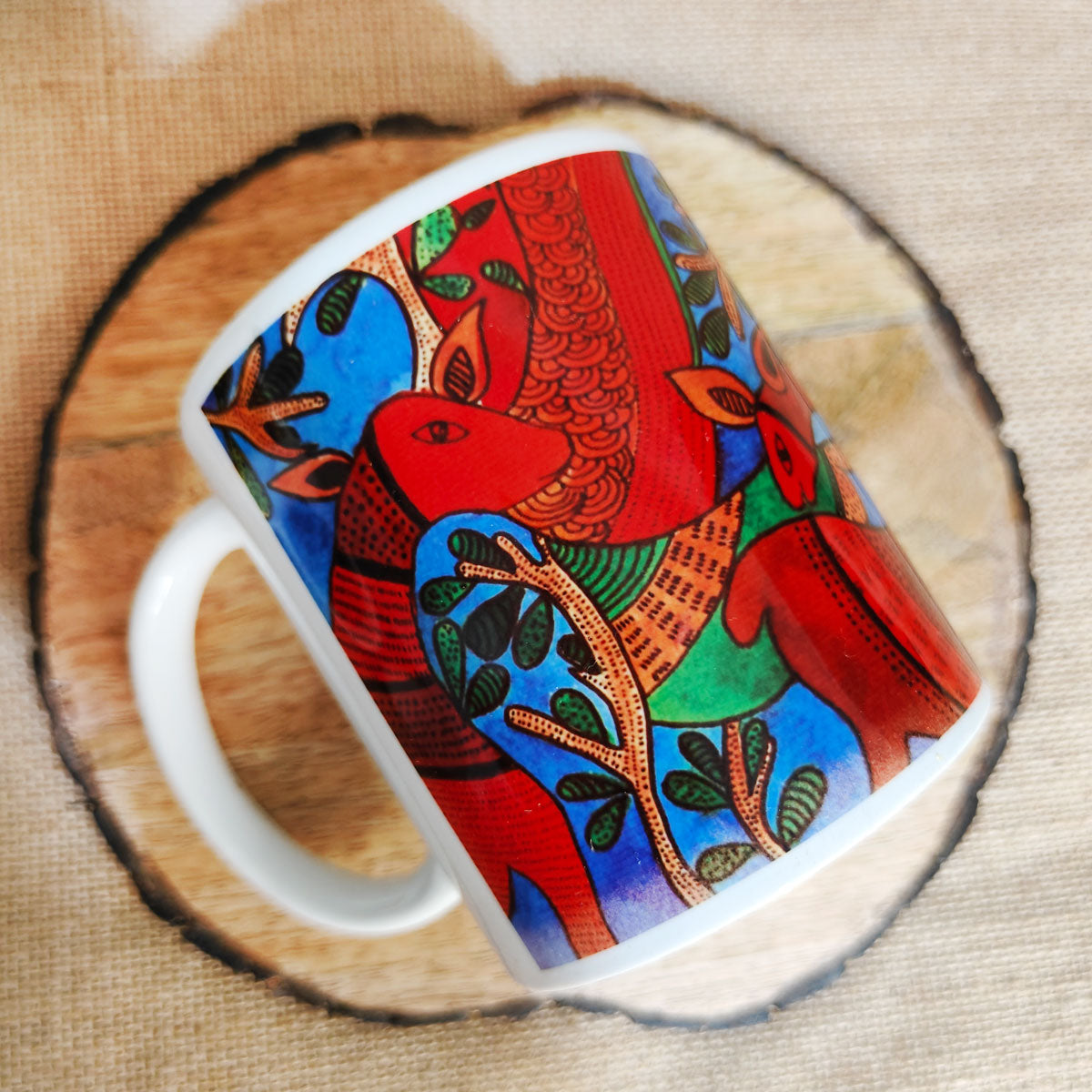 Red Deer Gond Art Coffee Mug