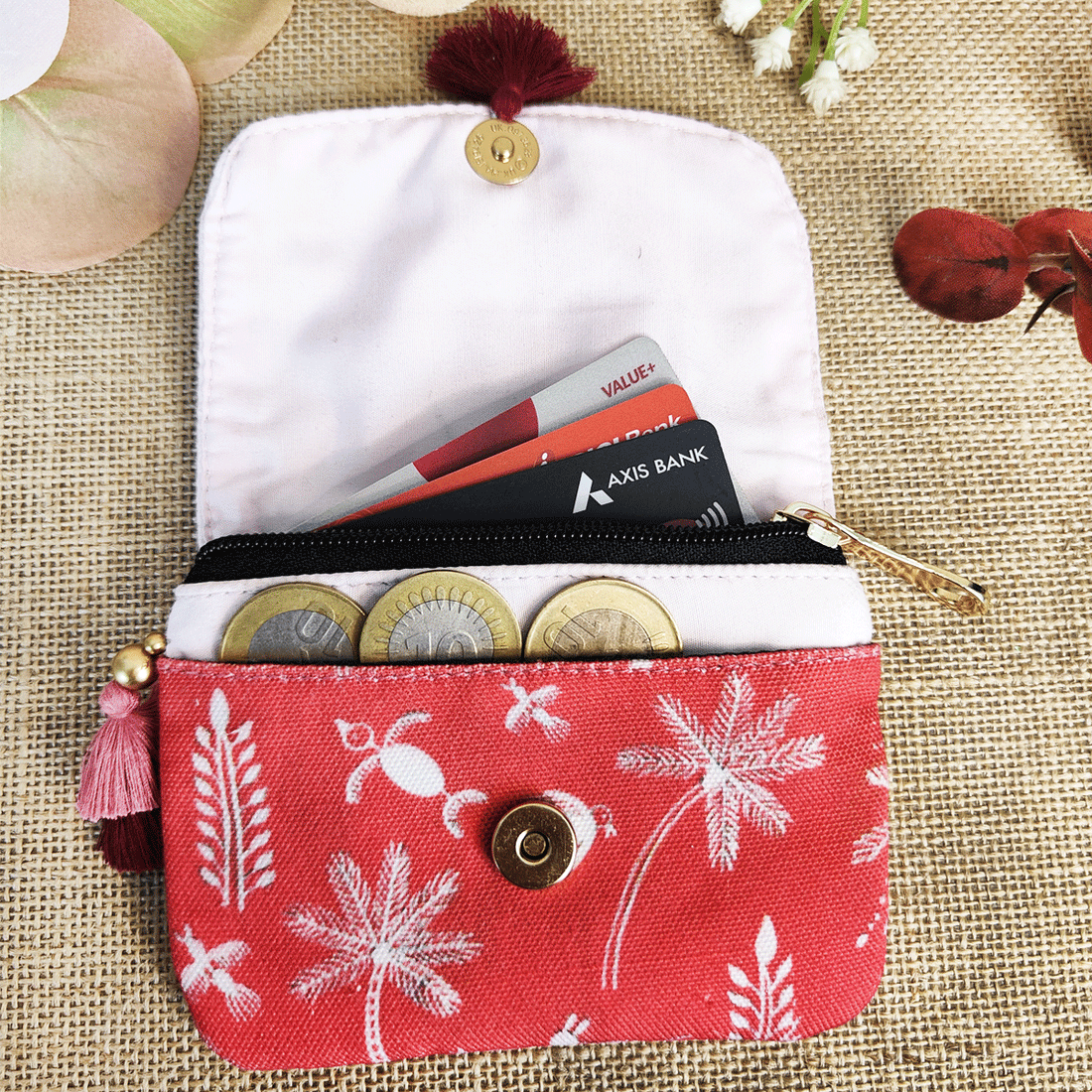 Red Warli Mini Wallet