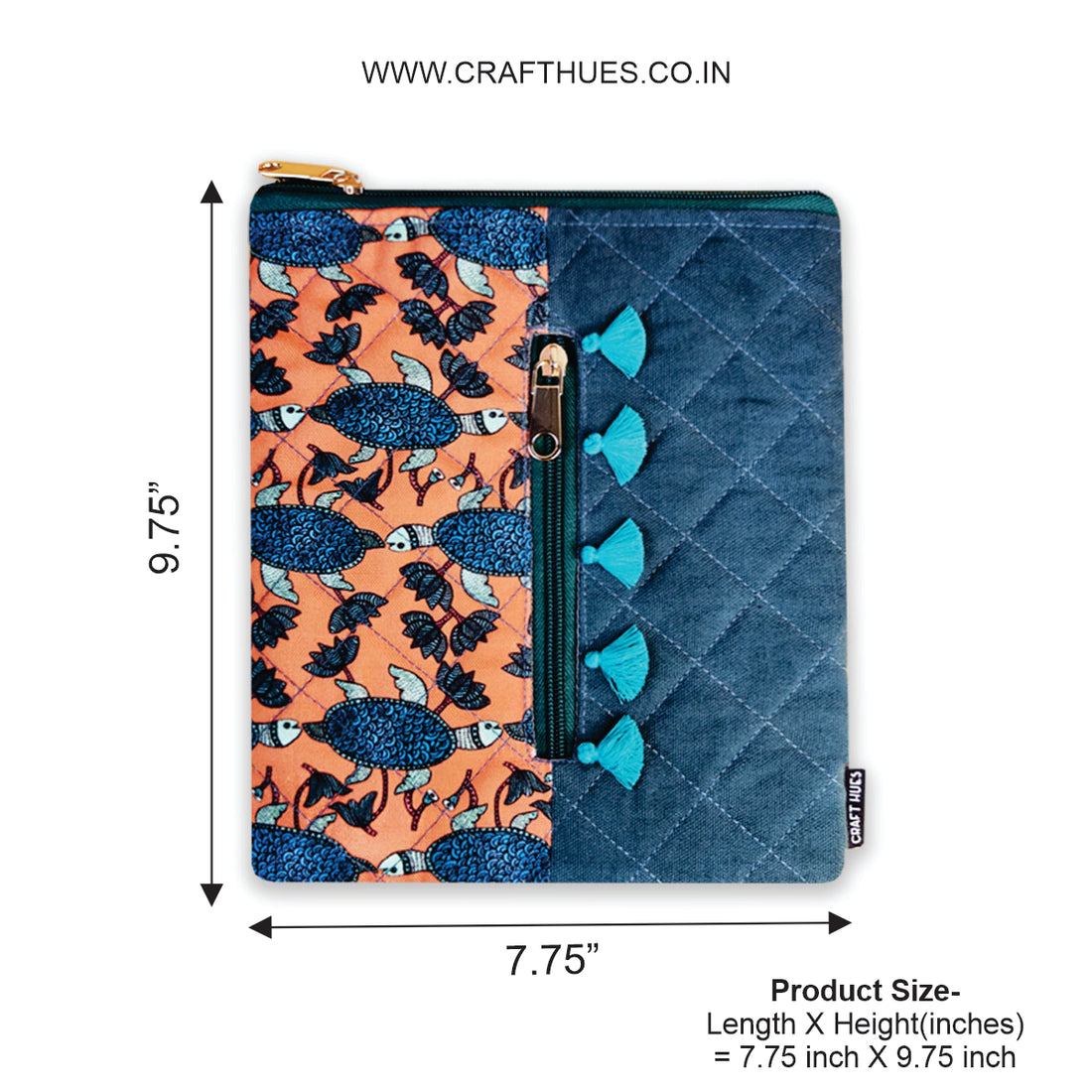 Tassle Book Cover - Gond Teal Turtle