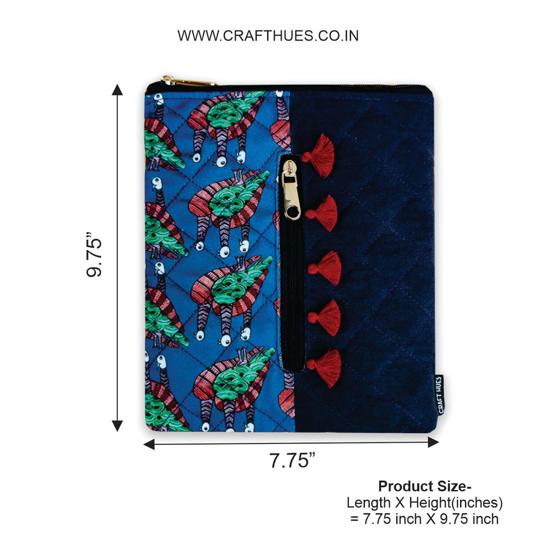 Tassle Book Cover- Gond Blue Bird