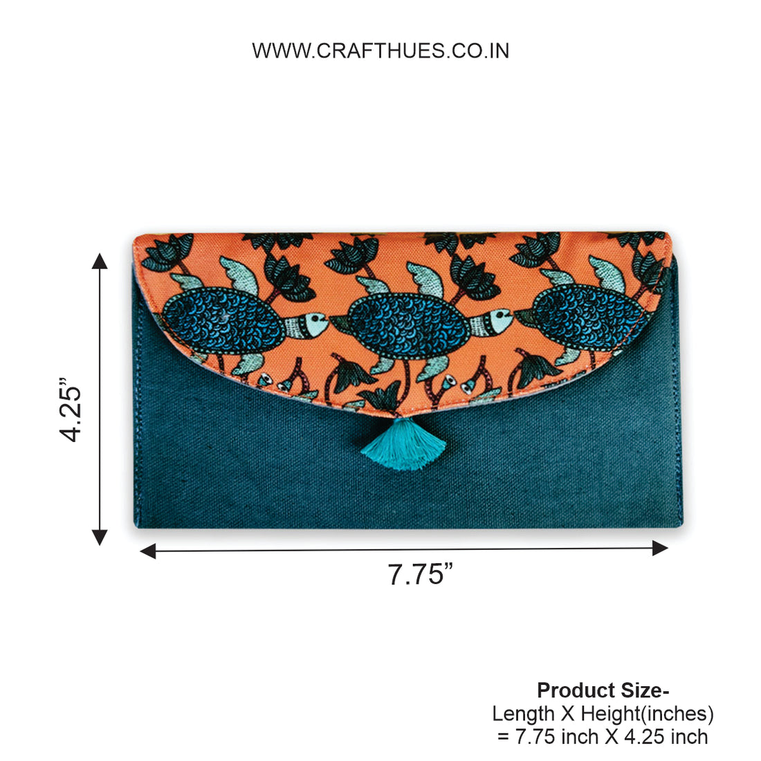5 Pocket Long Wallet-Gond Teal Turtle