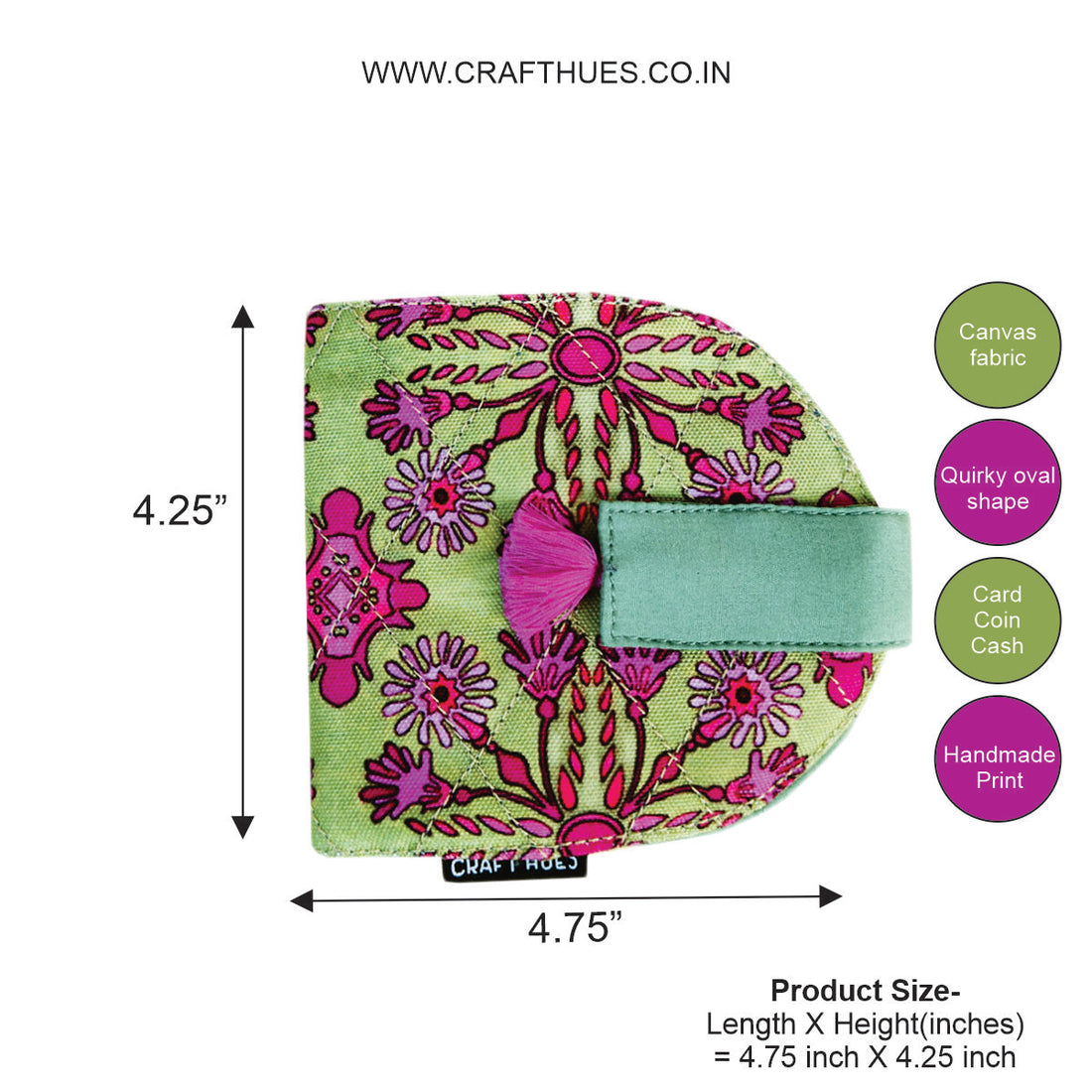 SEMI-OVAL 2-FLAP WALLET- GREEN-PINK TILES