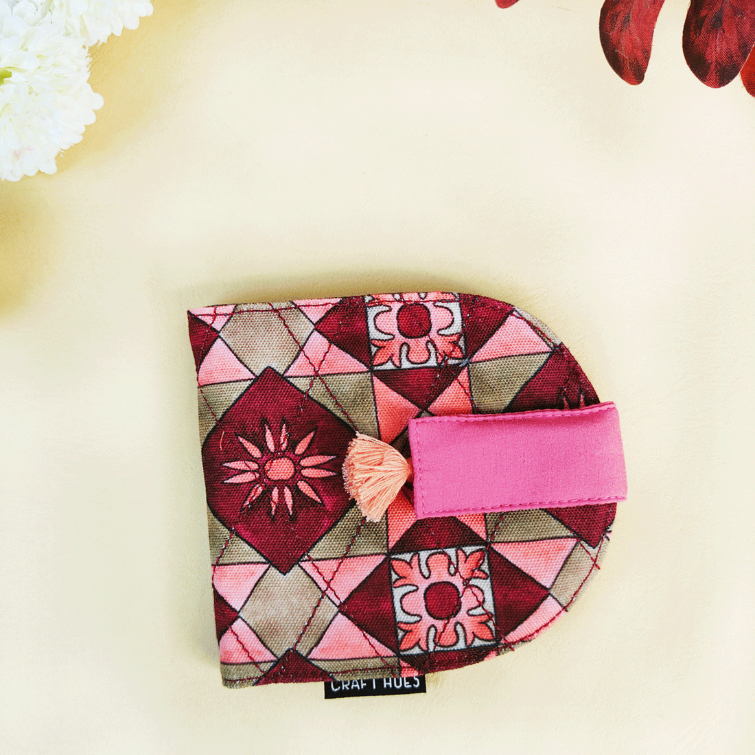 SEMI-OVAL 2-FLAP WALLET - MAROON PEACH TILES (Copy)