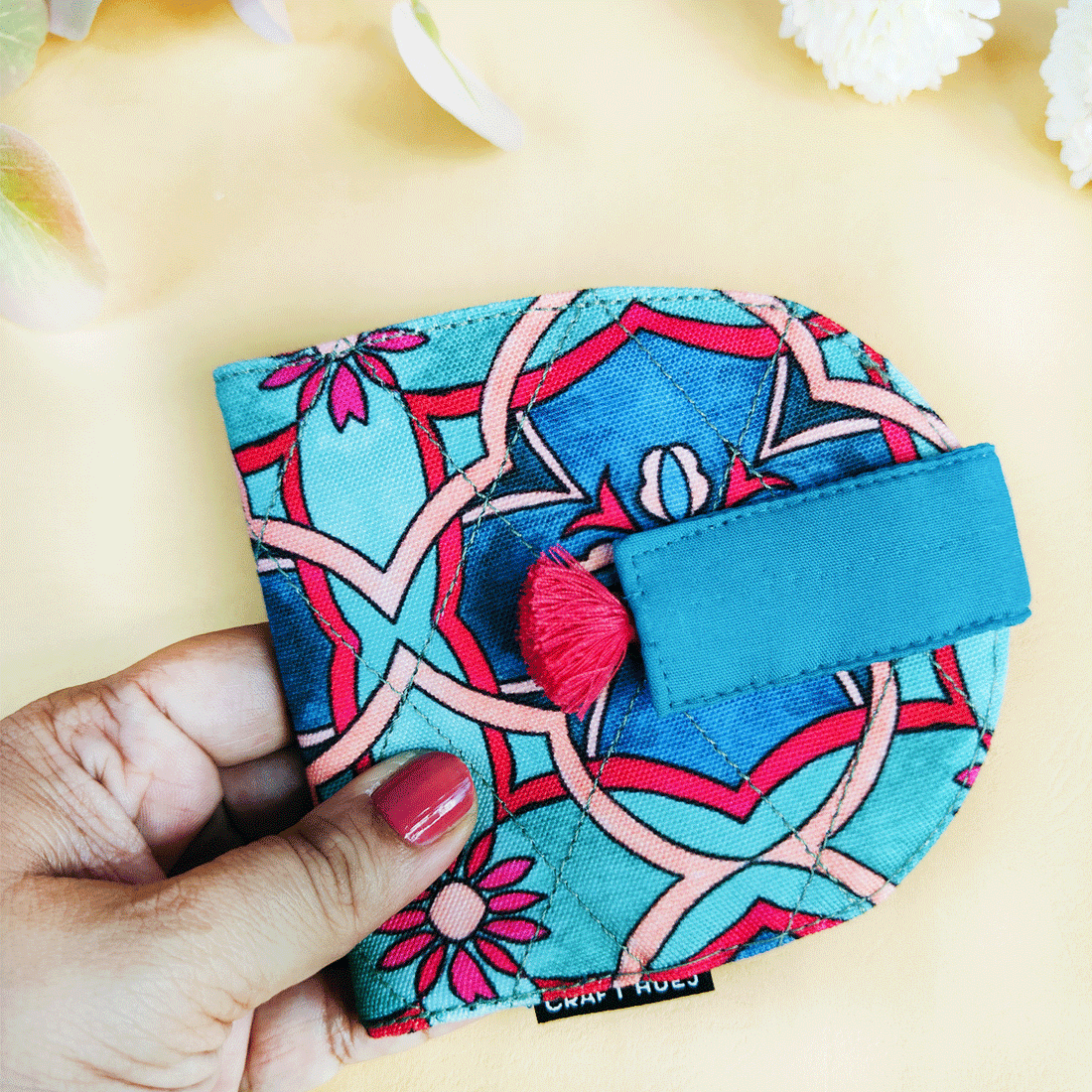 SEMI-OVAL 2-FLAP WALLET -TEAL TILES