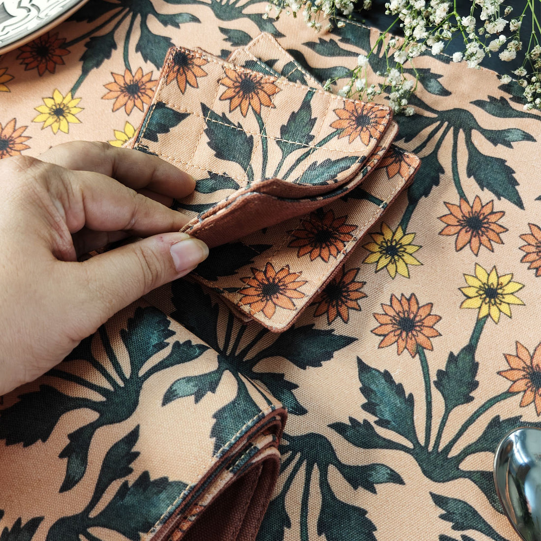 Table Mat-Coaster Set-Beige Garden