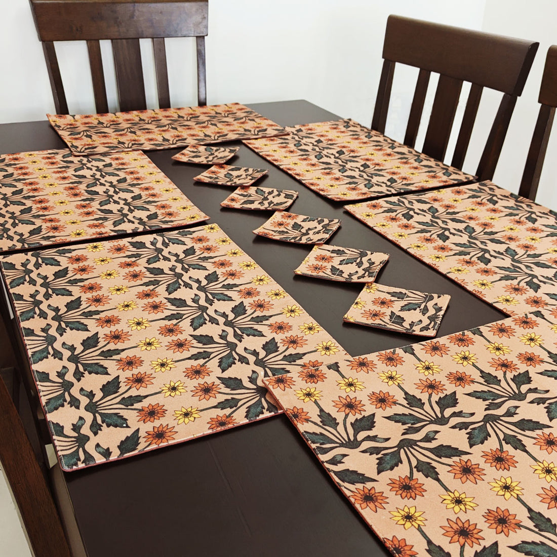 Table Mat-Coaster Set-Beige Garden