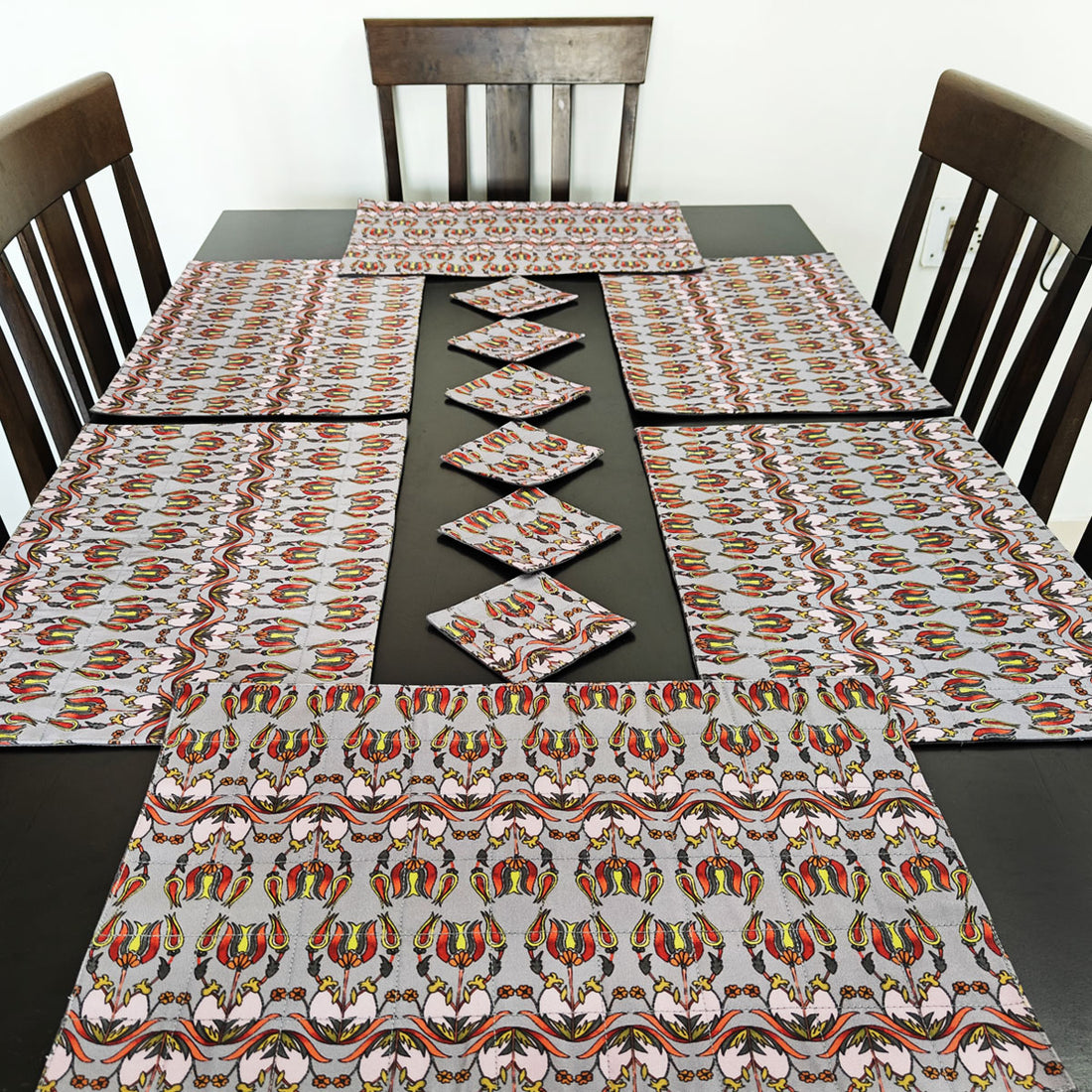 Table Mat-Coaster Set-Grey Persian