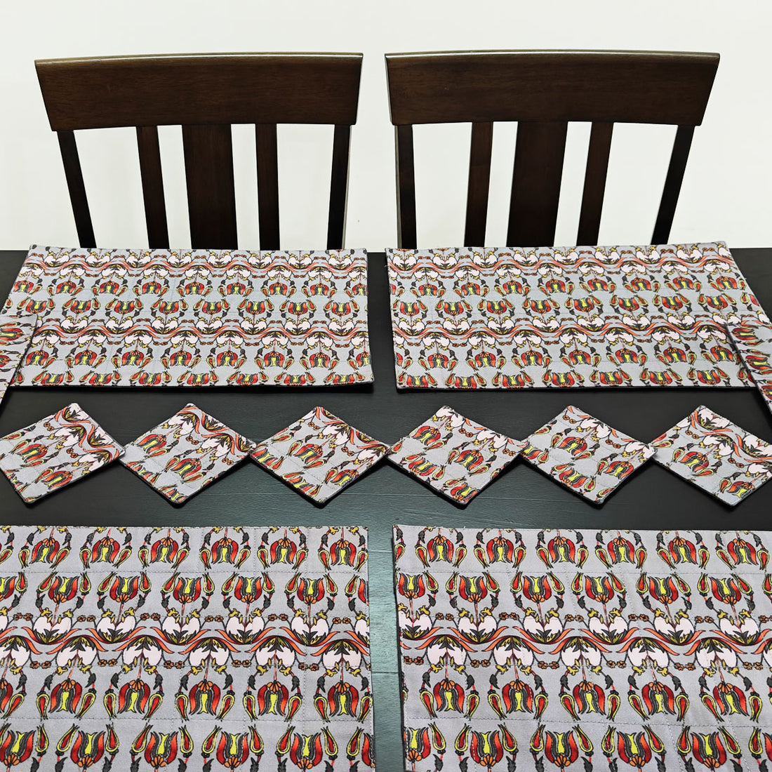 Table Mat-Coaster Set-Grey Persian
