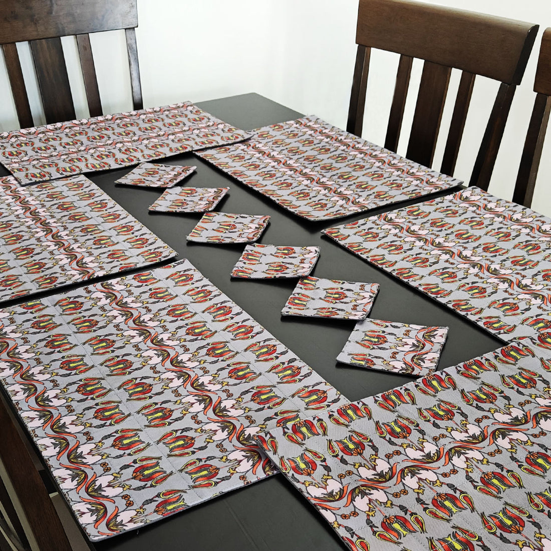 Table Mat-Coaster Set-Grey Persian