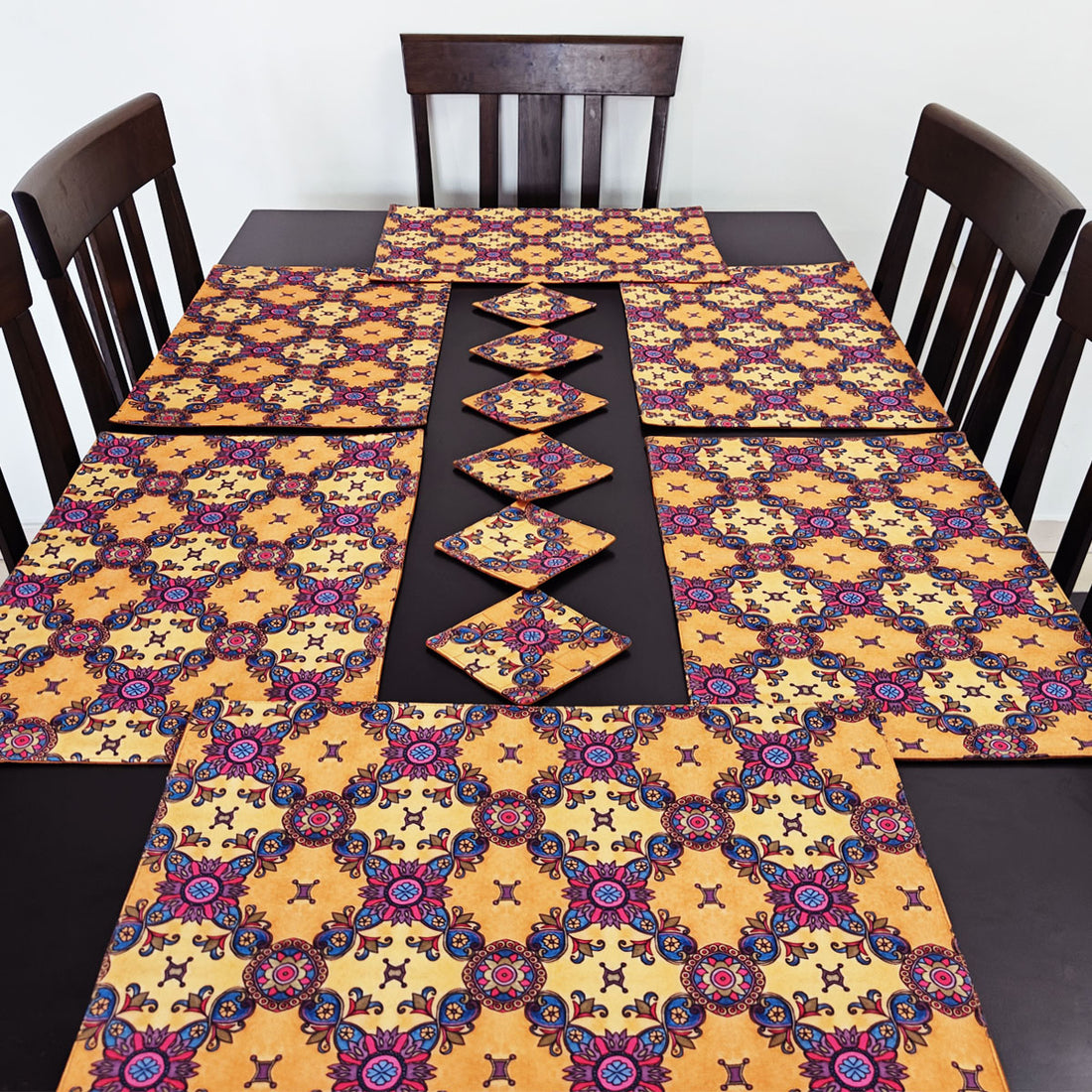 Table Mat-Coaster Set-Mustard Purple Tile