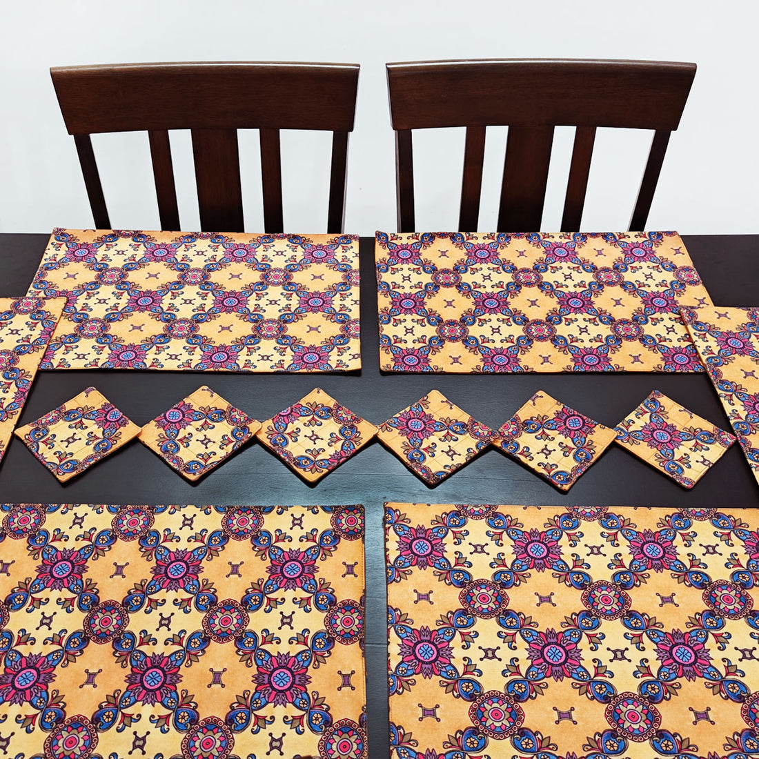 Table Mat-Coaster Set-Mustard Purple Tile