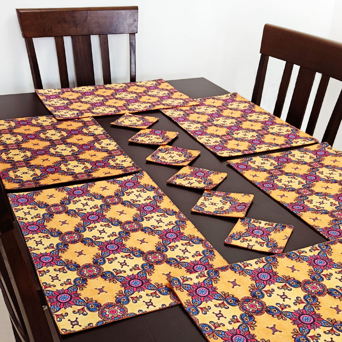 Table Mat-Coaster Set-Mustard Purple Tile