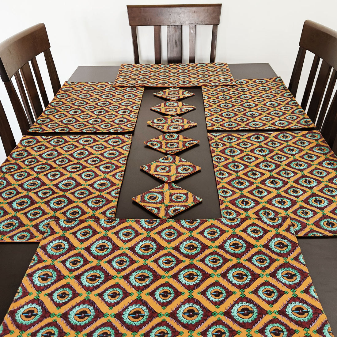 Table Mat-Coaster Set-Orange Suzani