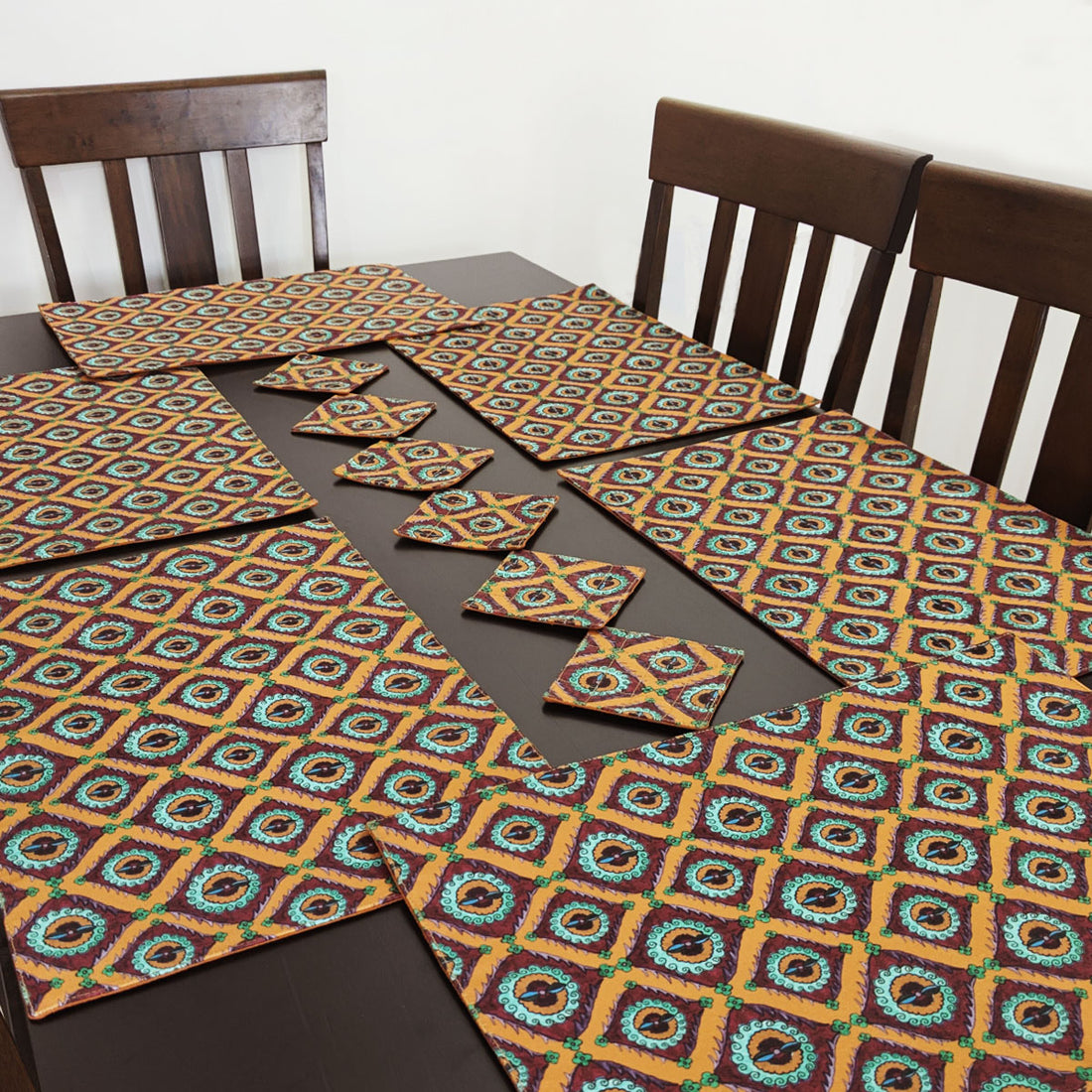 Table Mat-Coaster Set-Orange Suzani