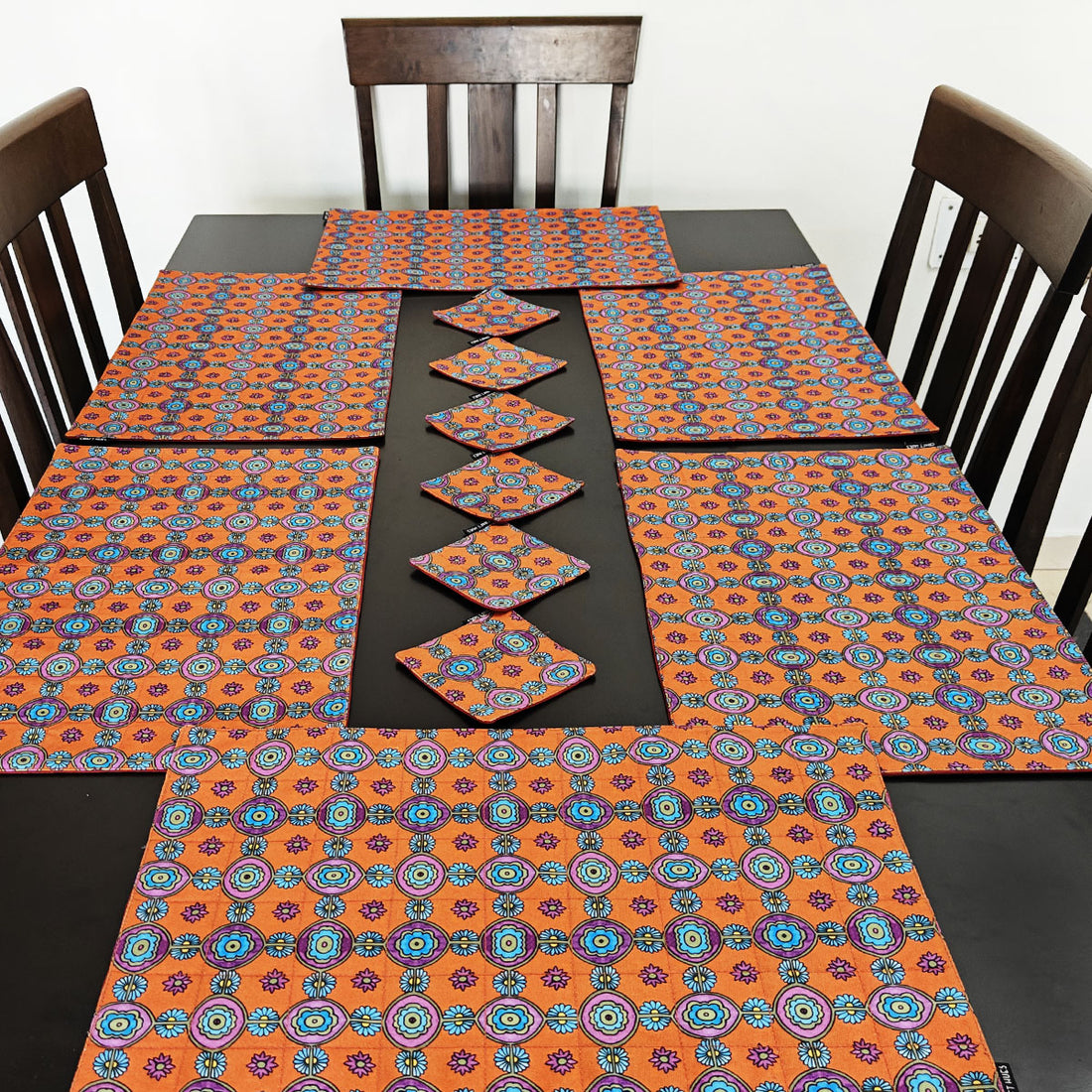 Table Mat-Coaster Set-Orange Tile