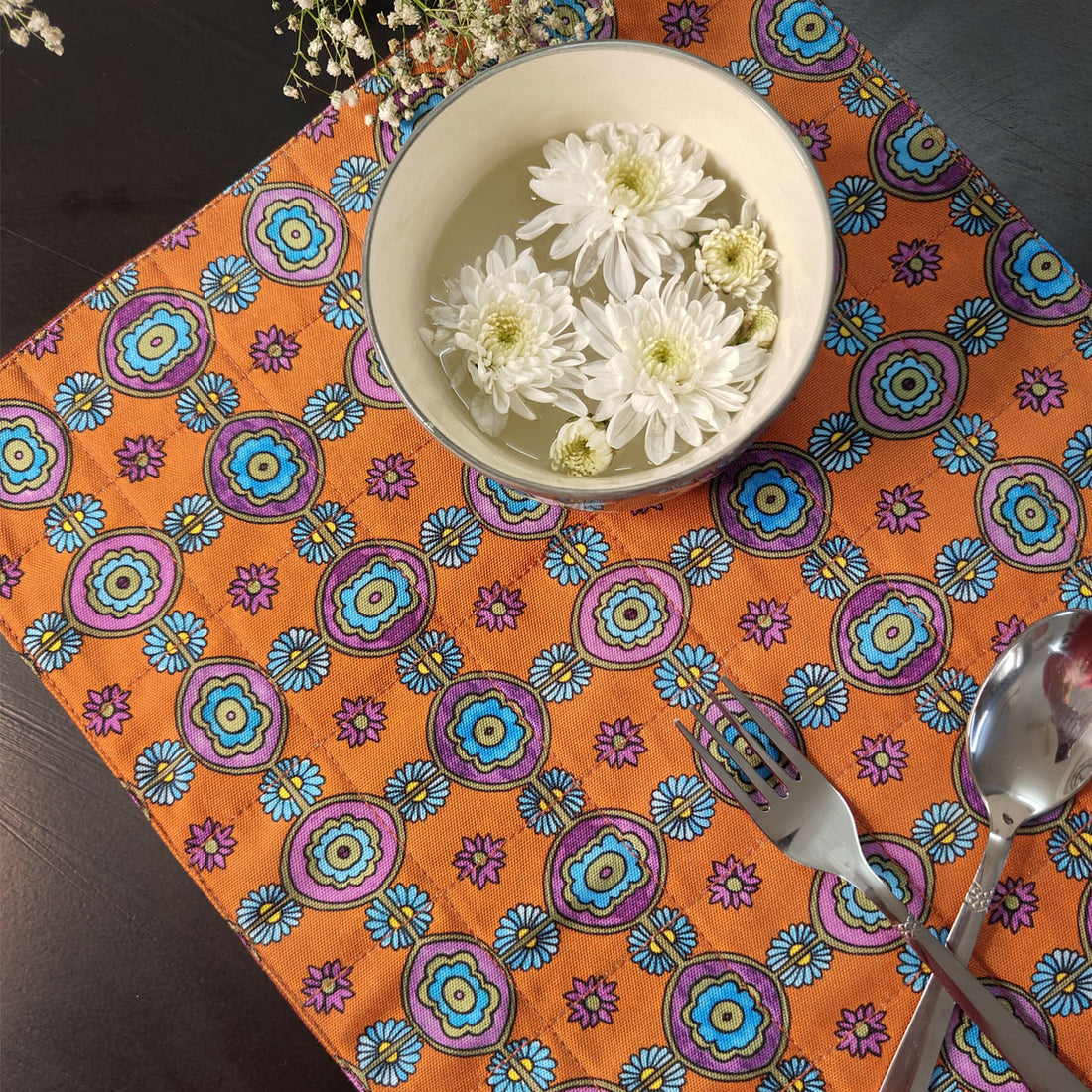 Table Mat-Coaster Set-Orange Tile