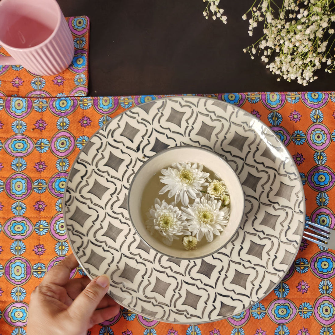 Table Mat-Coaster Set-Orange Tile