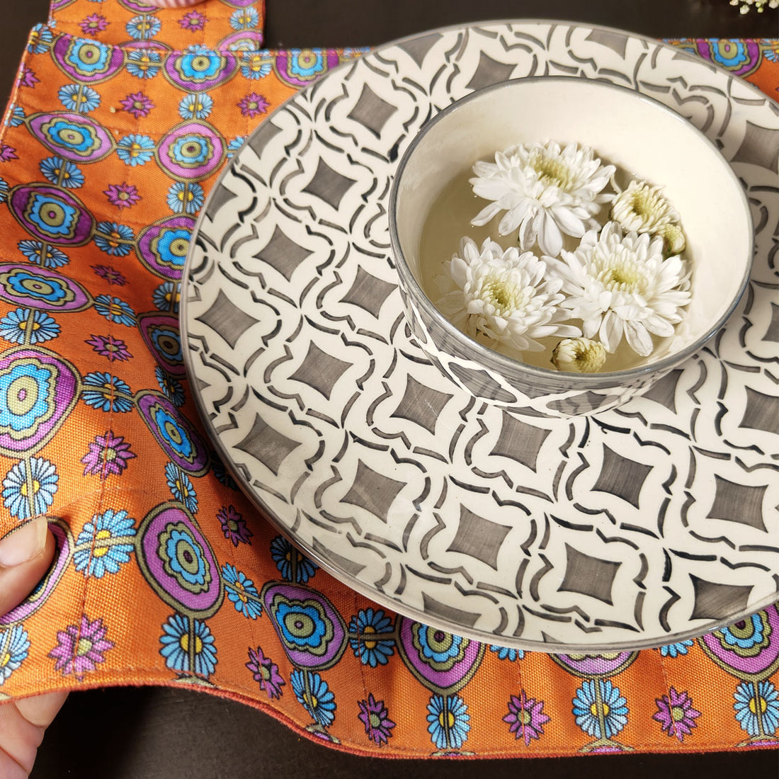 Table Mat-Coaster Set-Orange Tile