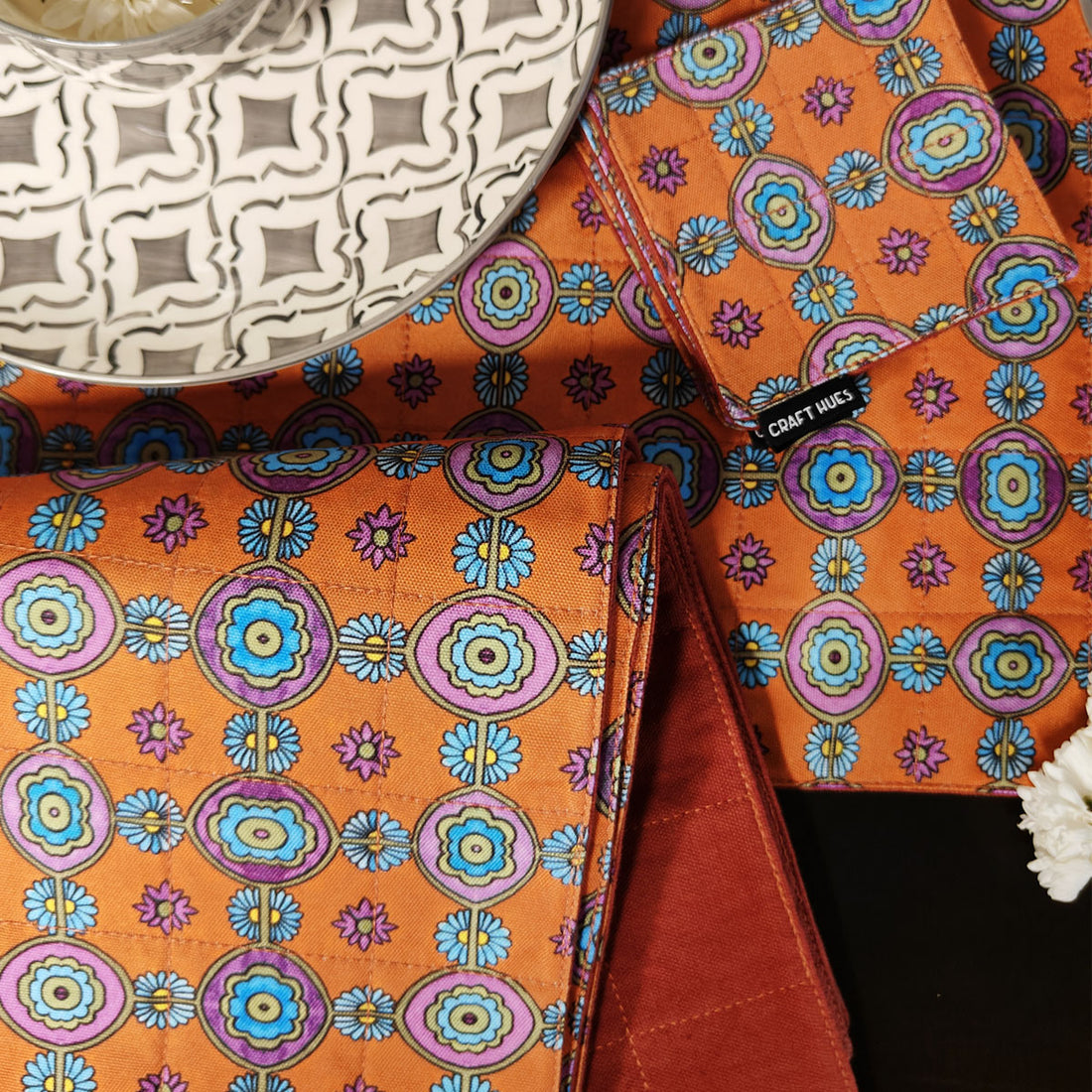 Table Mat-Coaster Set-Orange Tile
