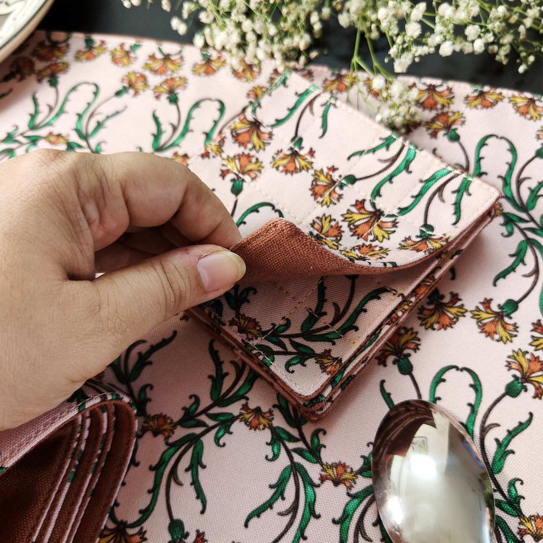 Table Mat-Coaster Set-Peach Persian Garden