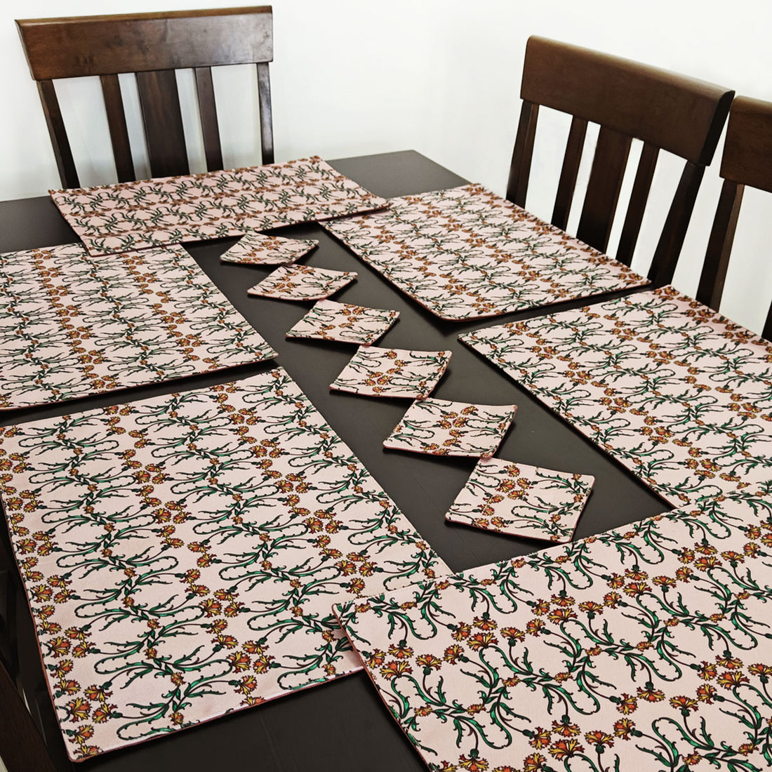Table Mat-Coaster Set-Peach Persian Garden