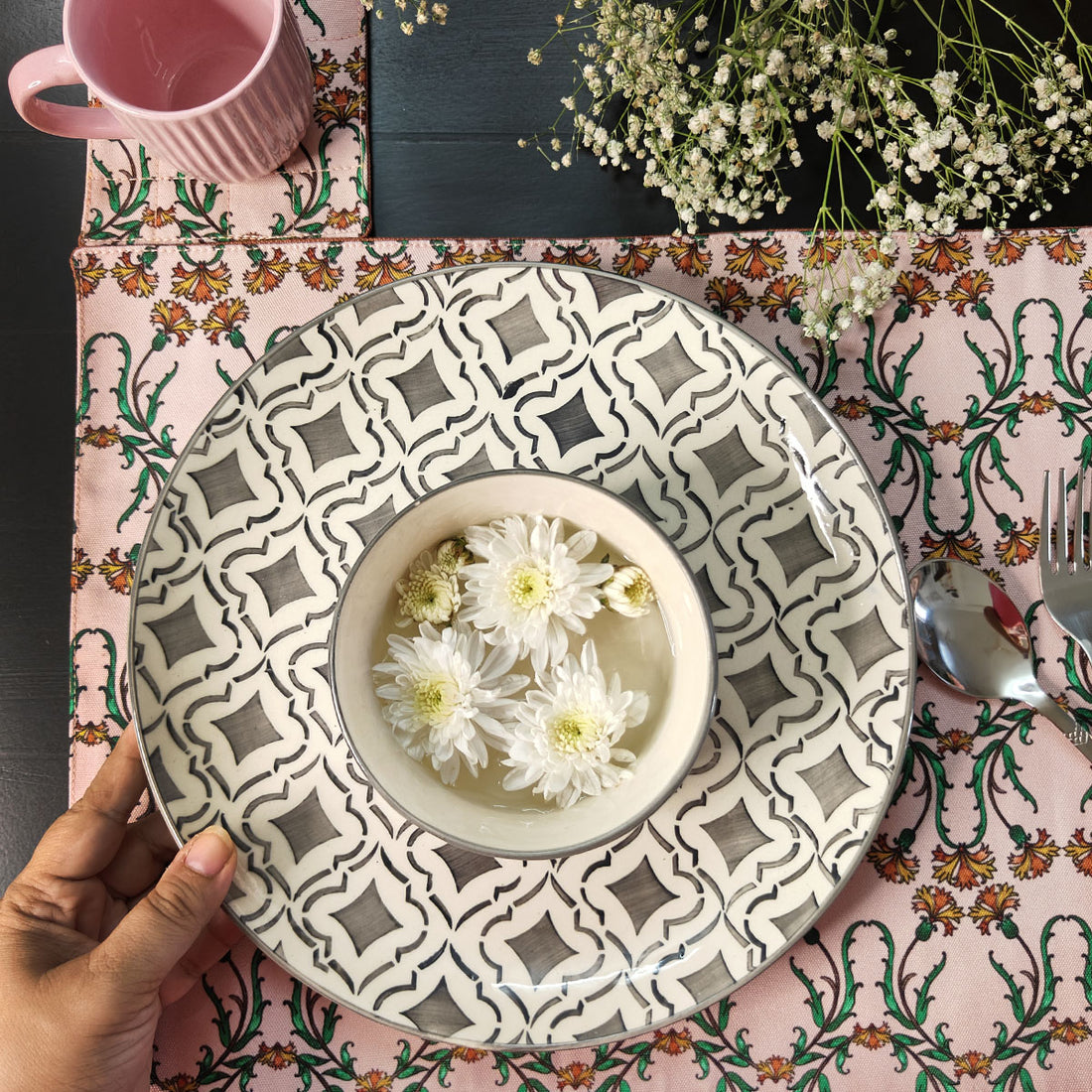Table Mat-Coaster Set-Peach Persian Garden