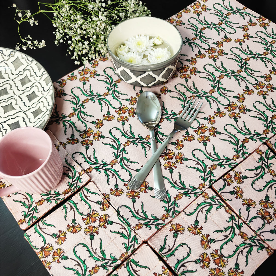Table Mat-Coaster Set-Peach Persian Garden