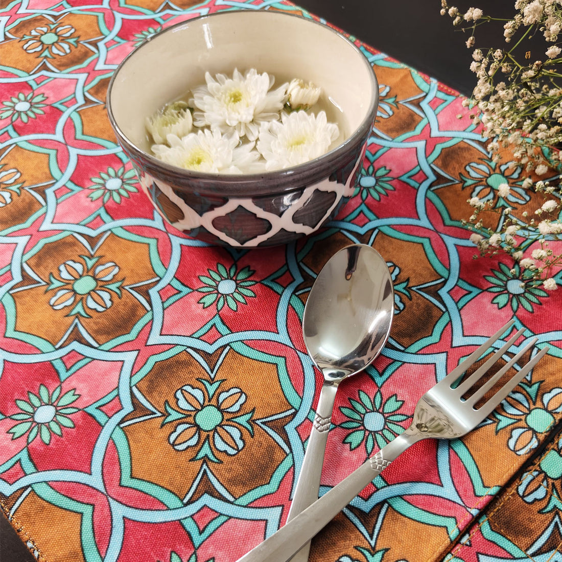 Table Mat-Coaster Set-Pink Tile