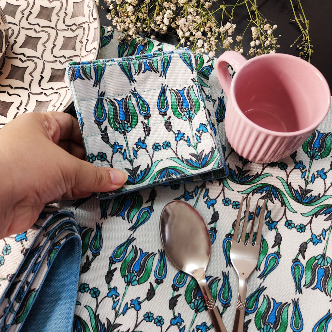 Table Mat-Coaster Set- Sea Green Persian