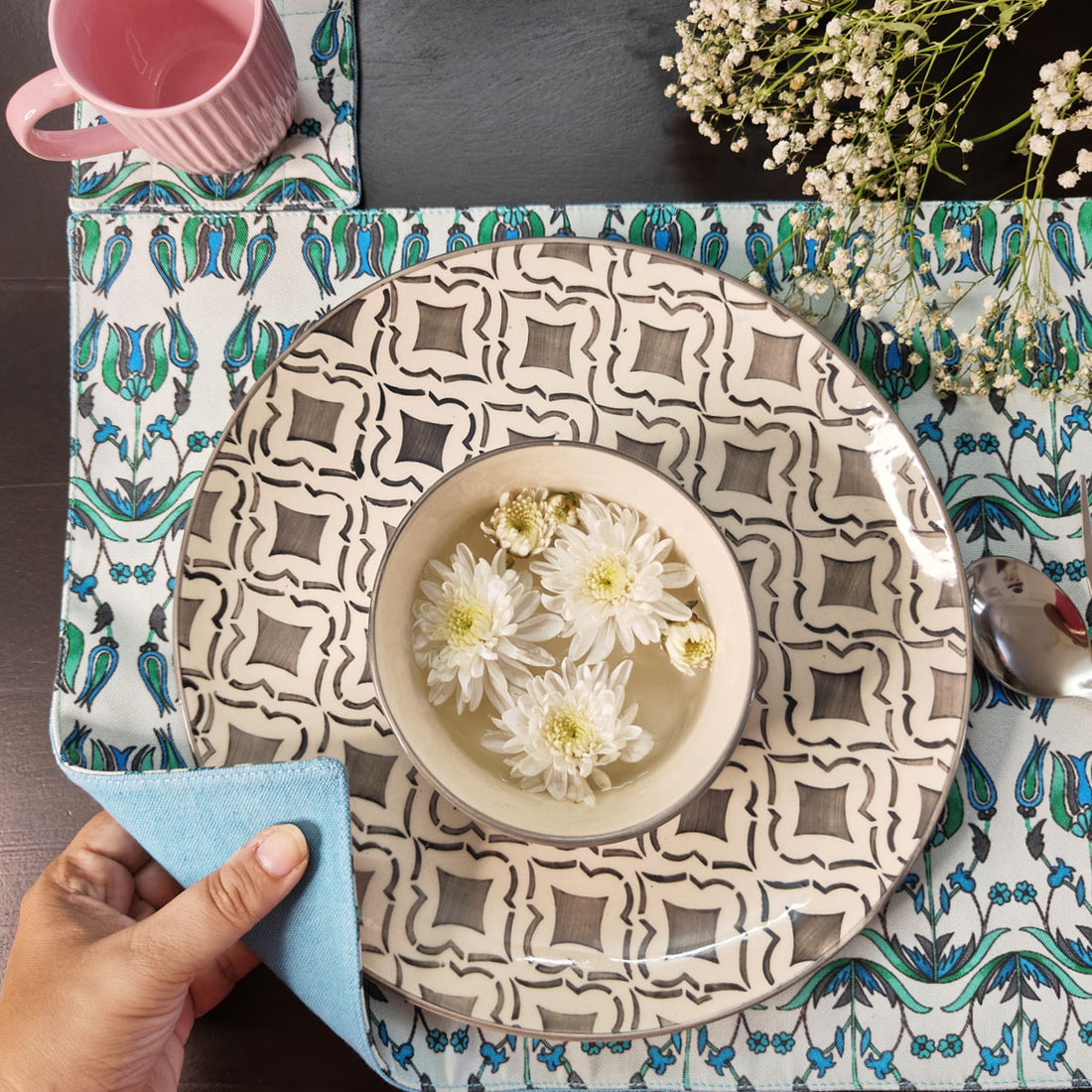 Table Mat-Coaster Set- Sea Green Persian