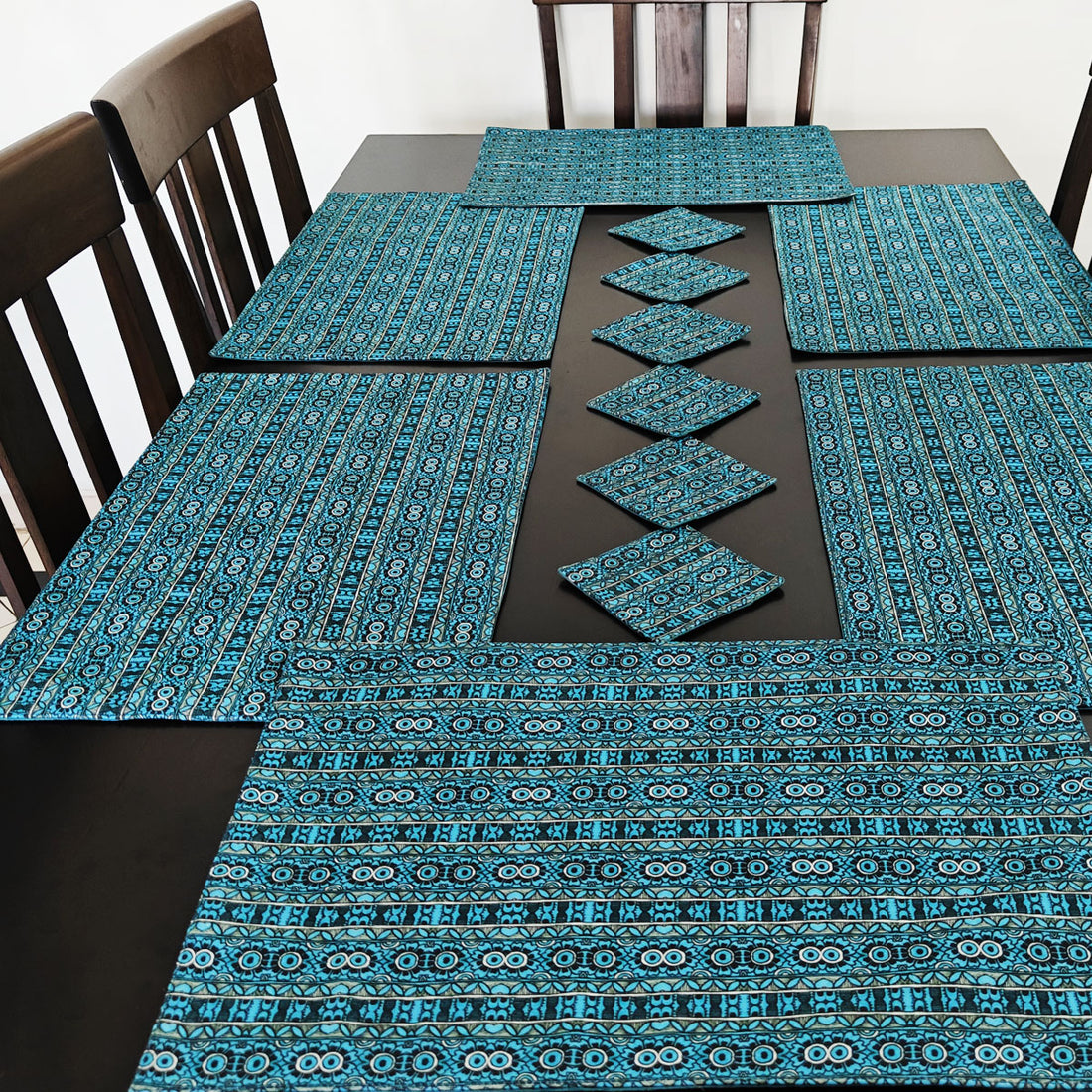 Table Mat-Coaster Set- Teal Aztec