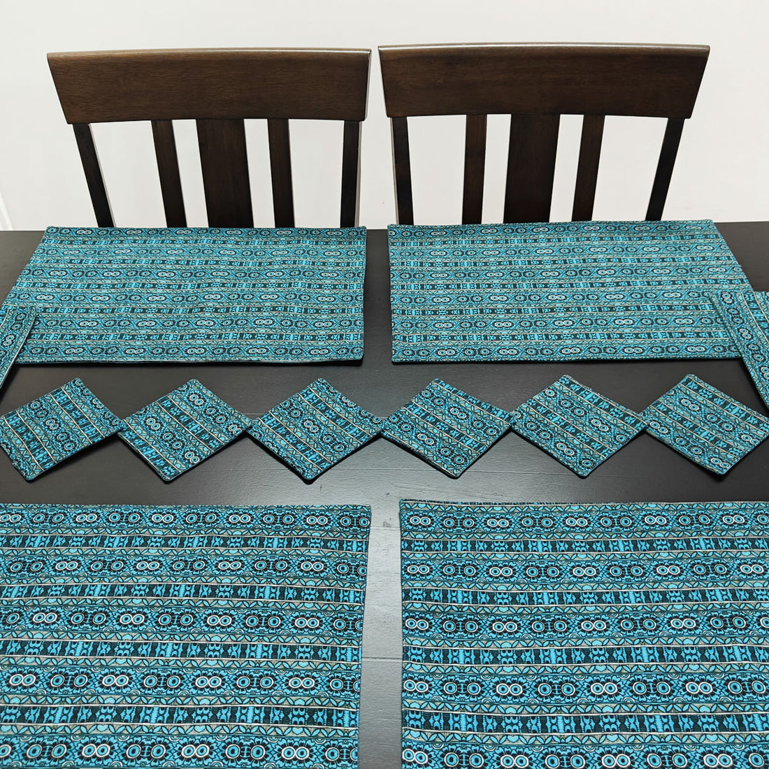 Table Mat-Coaster Set- Teal Aztec