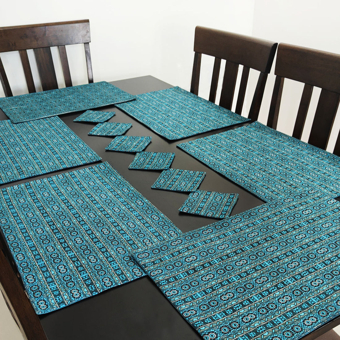 Table Mat-Coaster Set- Teal Aztec
