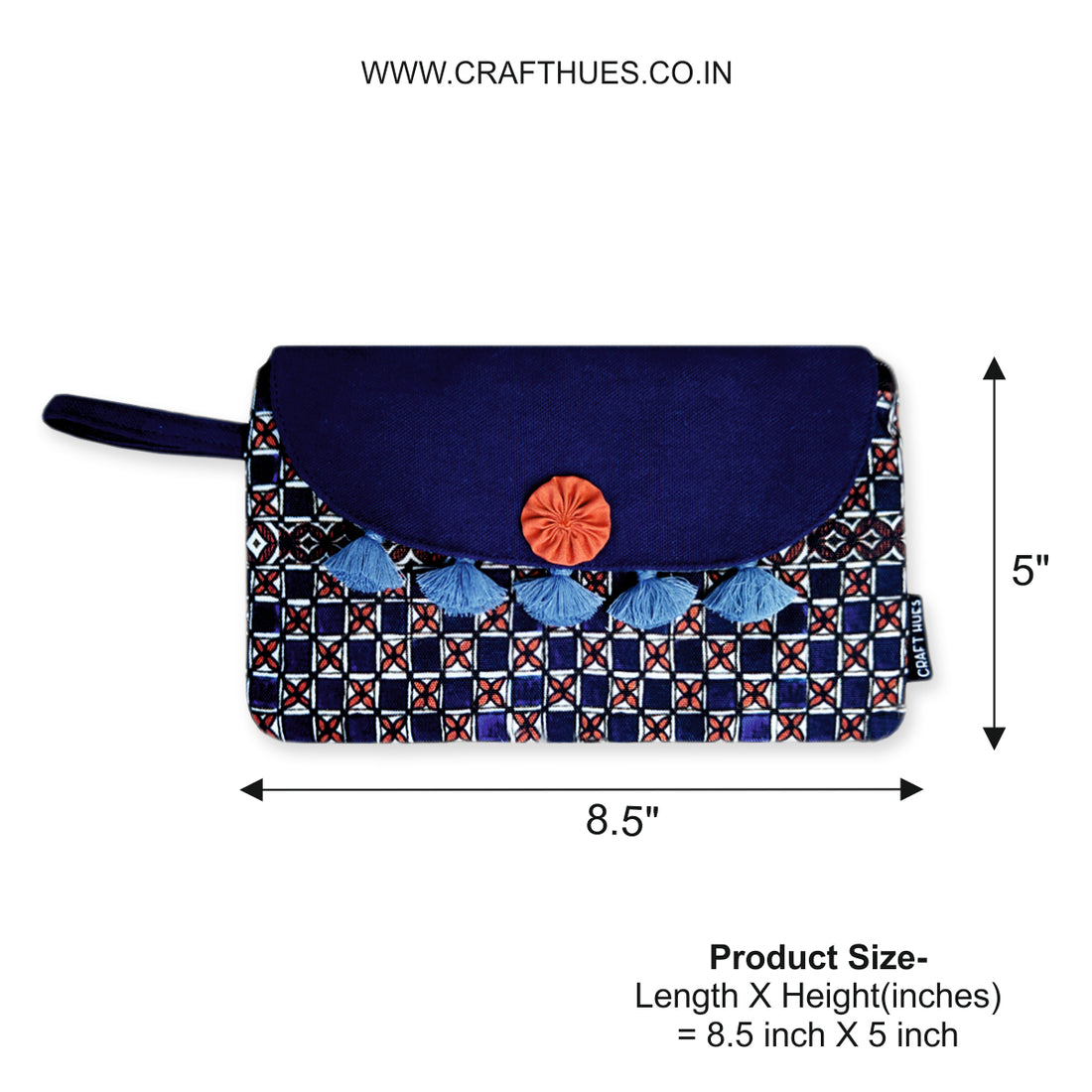 Tassel Wallet/Coin Pouch Combo-Blue Checks Madhubani