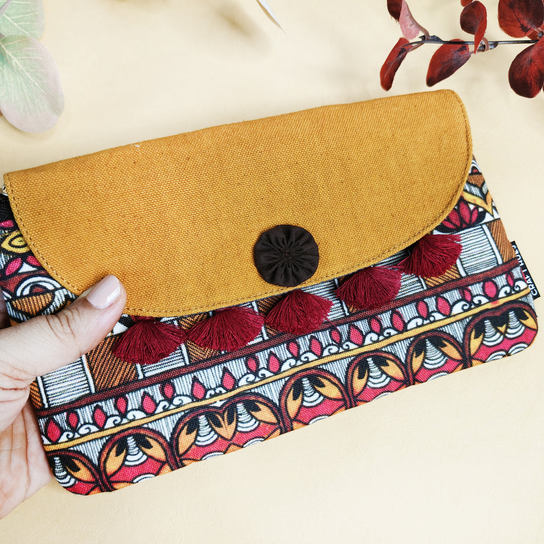 Tassel Wallet/Coin Pouch Combo-Mustard Madhubani