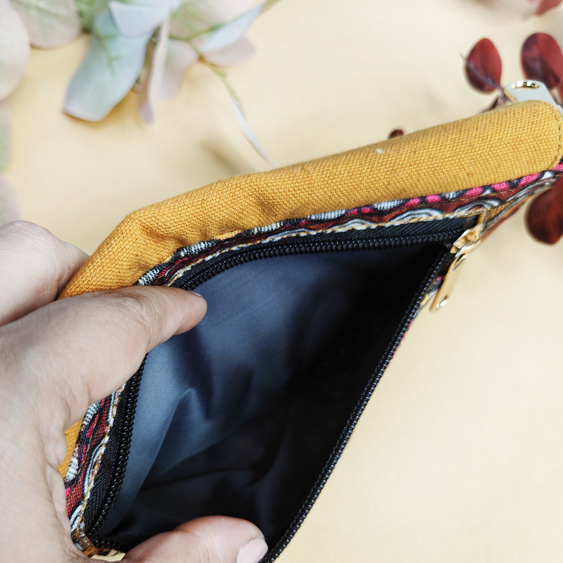 Tassel Wallet/Coin Pouch Combo-Mustard Madhubani