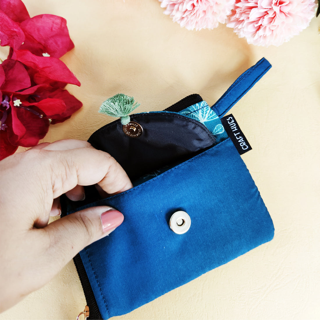 Curve Mini Wallet- Teal Warli