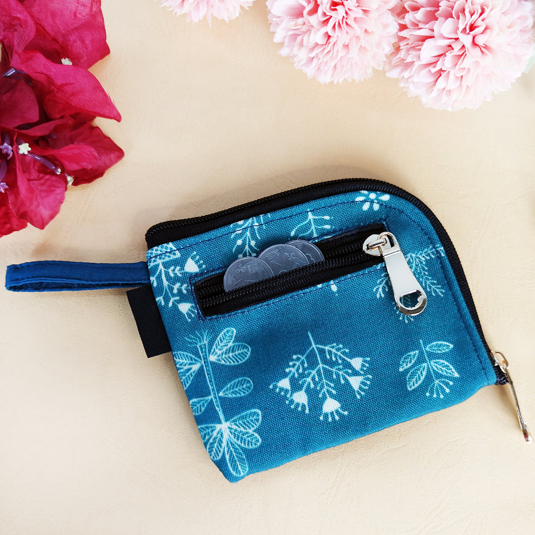 Curve Mini Wallet- Teal Warli