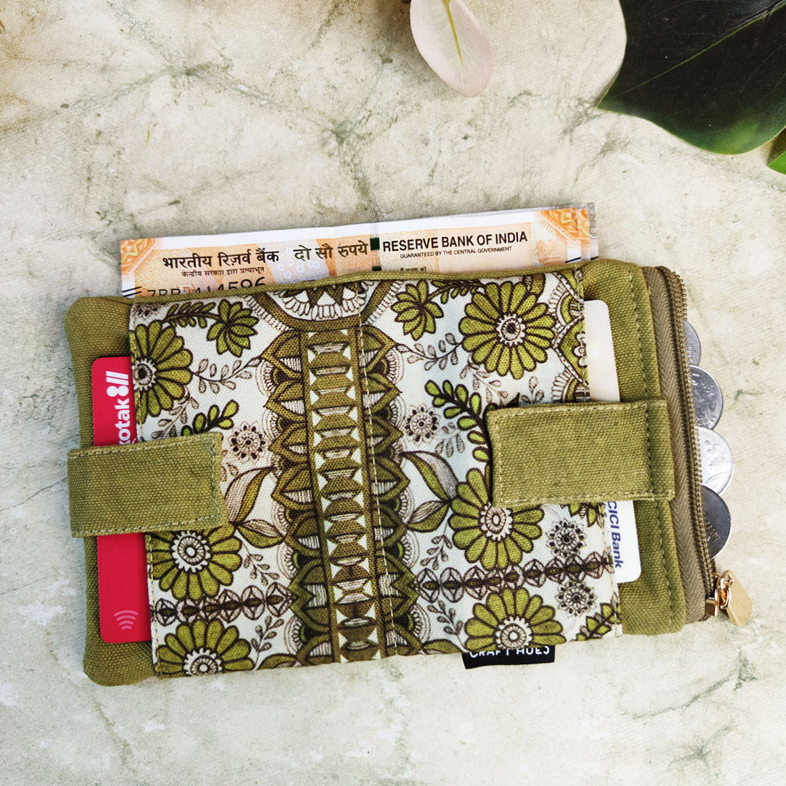TWIN MINI WALLET-GREEN MADHUBANI