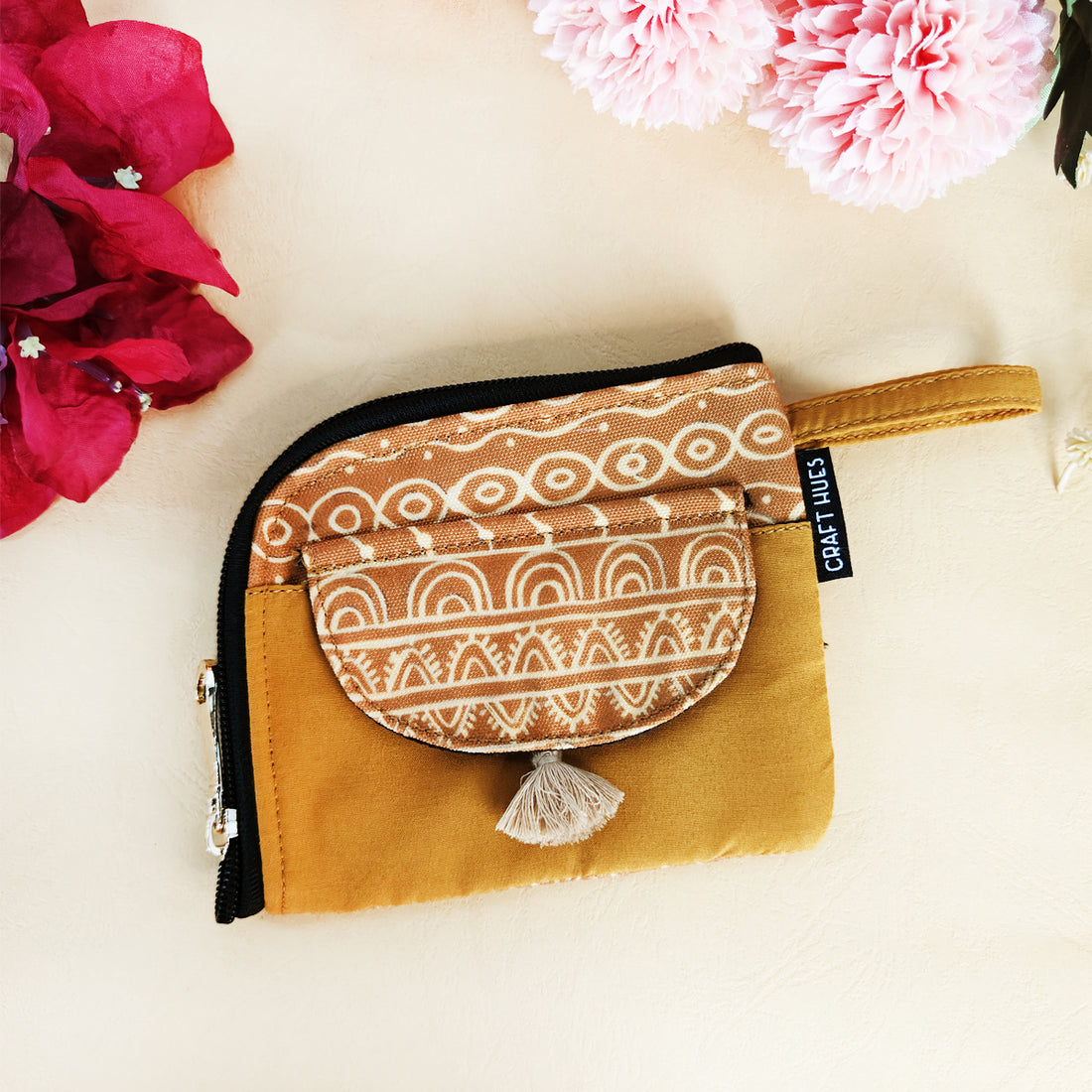 Curve Mini Wallet- Mustard Warli