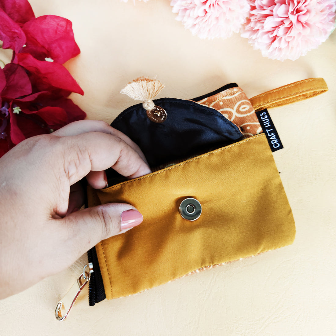 Curve Mini Wallet- Mustard Warli