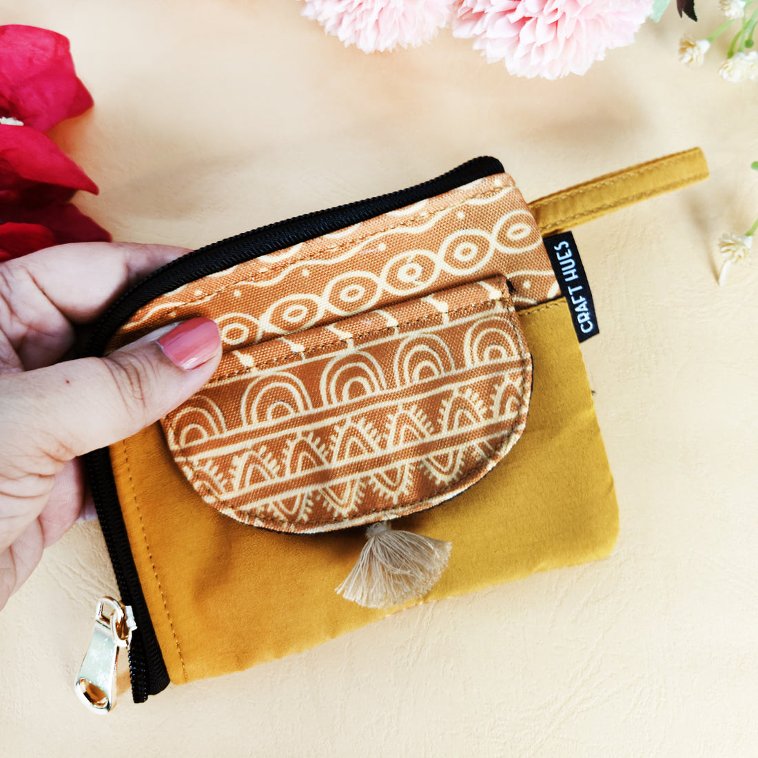 Curve Mini Wallet- Mustard Warli