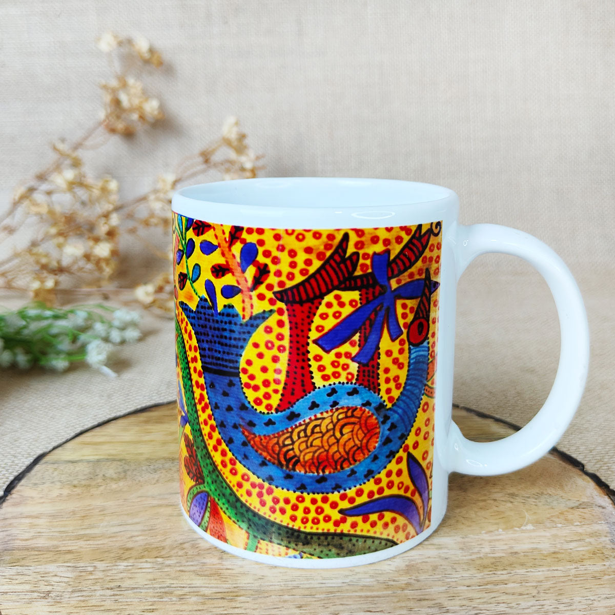 Yellow Bird Gond Art Coffee Mug