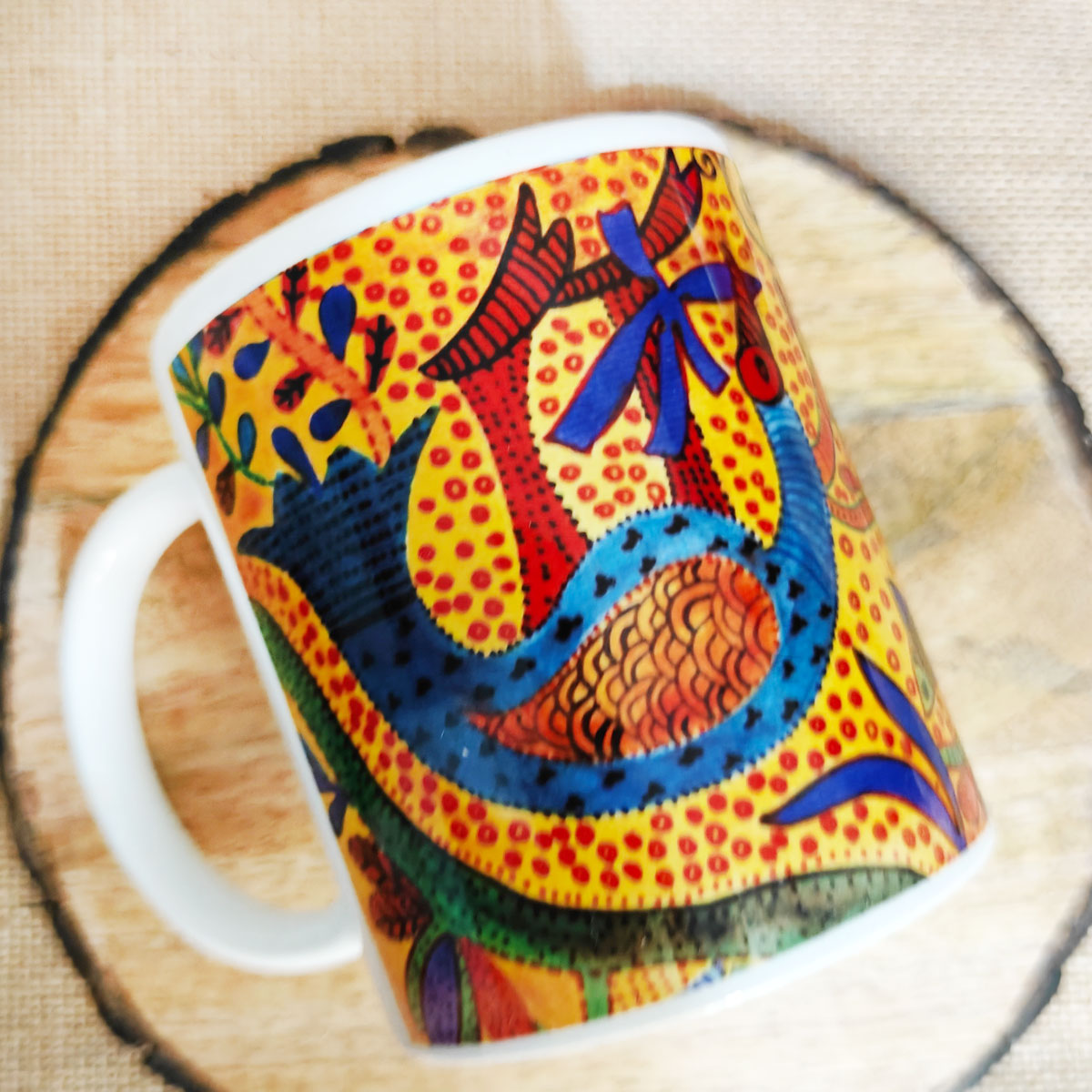 Yellow Bird Gond Art Coffee Mug
