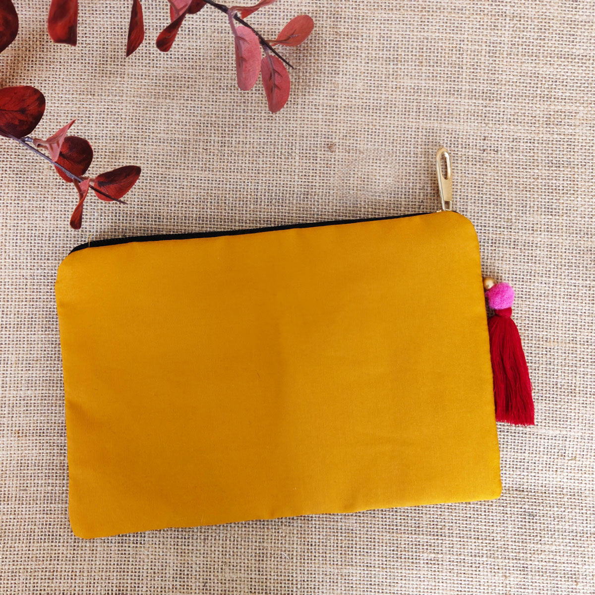 Yellow Mughal Bel Canvas Tote/Pouch Combo