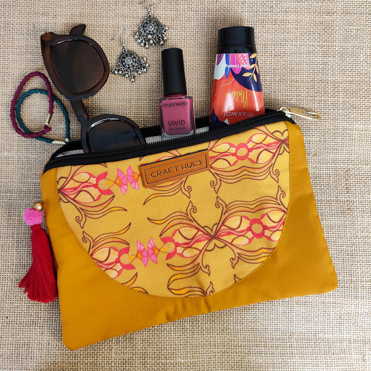 yellow mughal bel tote pouch combo5
