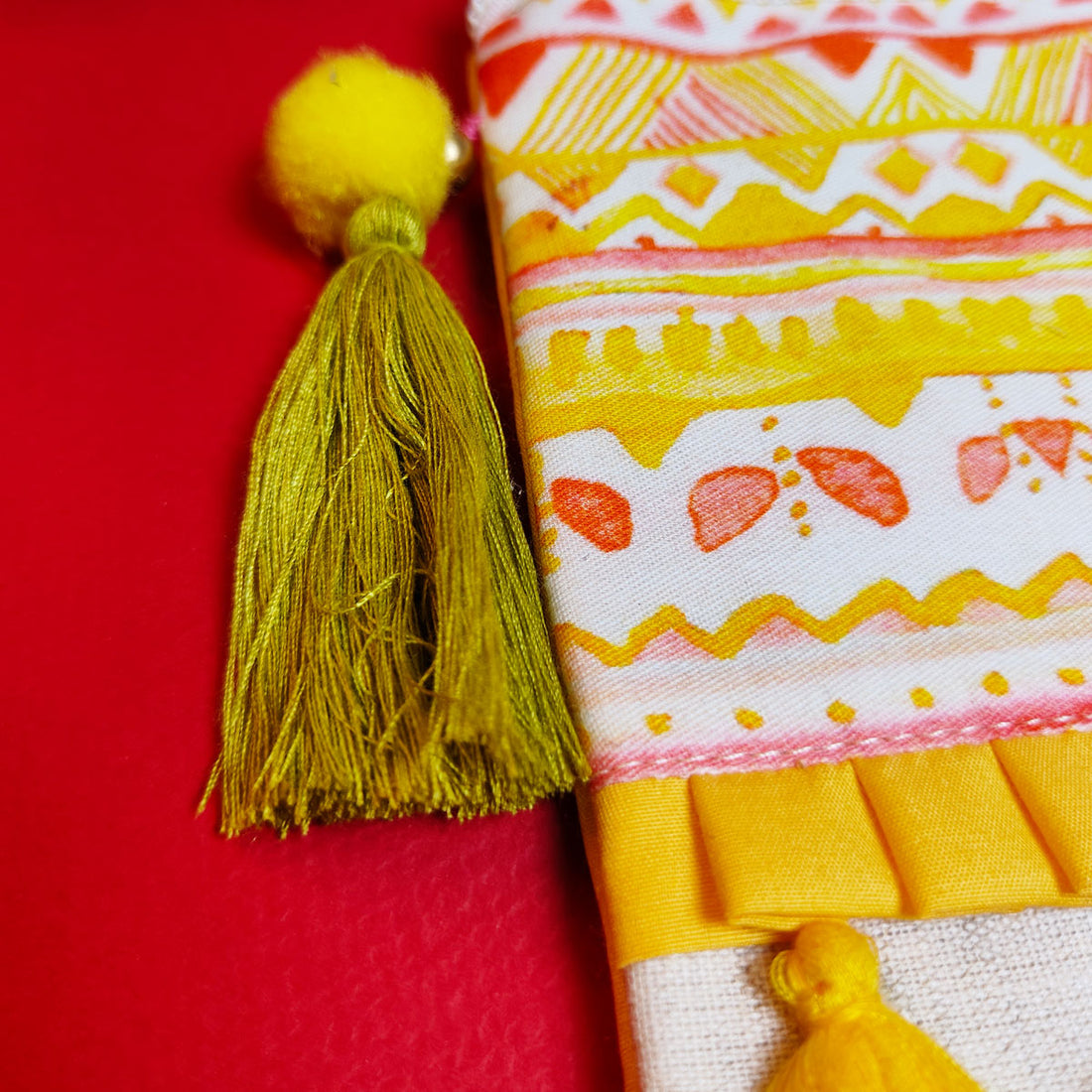 Yellow Aztec Ruffle Pouch Bag